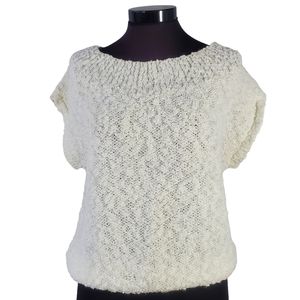 Vintage Susan Ess Sweater Short Sleeve Large  Cream White Knit